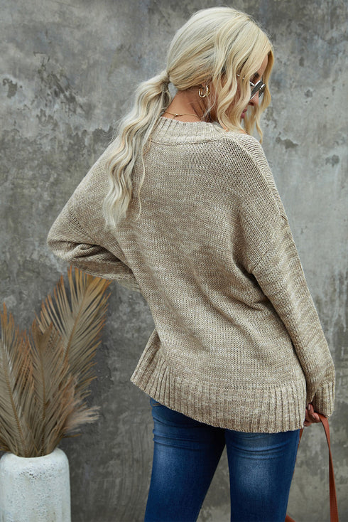 V Neck Drop Shoulder Knitted Sweater